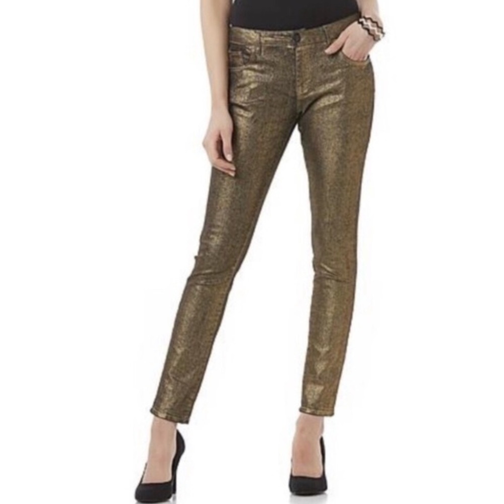 Bongo Gold + Black Metallic Stretch Skinny Jeans 7